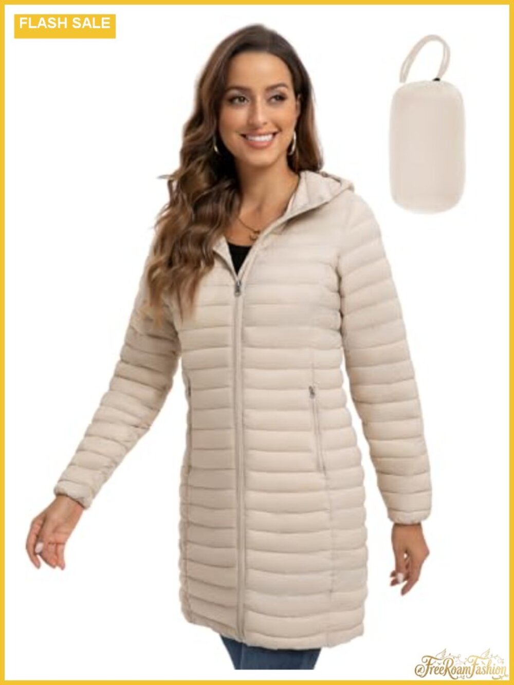 Packable Lightweight Puffer Jacket Hooded Quilted Long Travel Coat